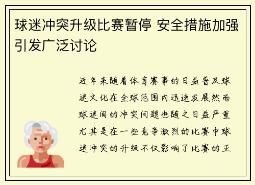 球迷冲突升级比赛暂停 安全措施加强引发广泛讨论